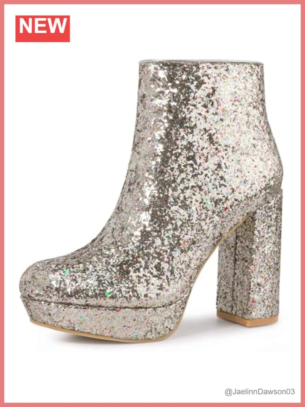 Glitter Platform Round Toe Chunky Heel Ankle Boots for Women